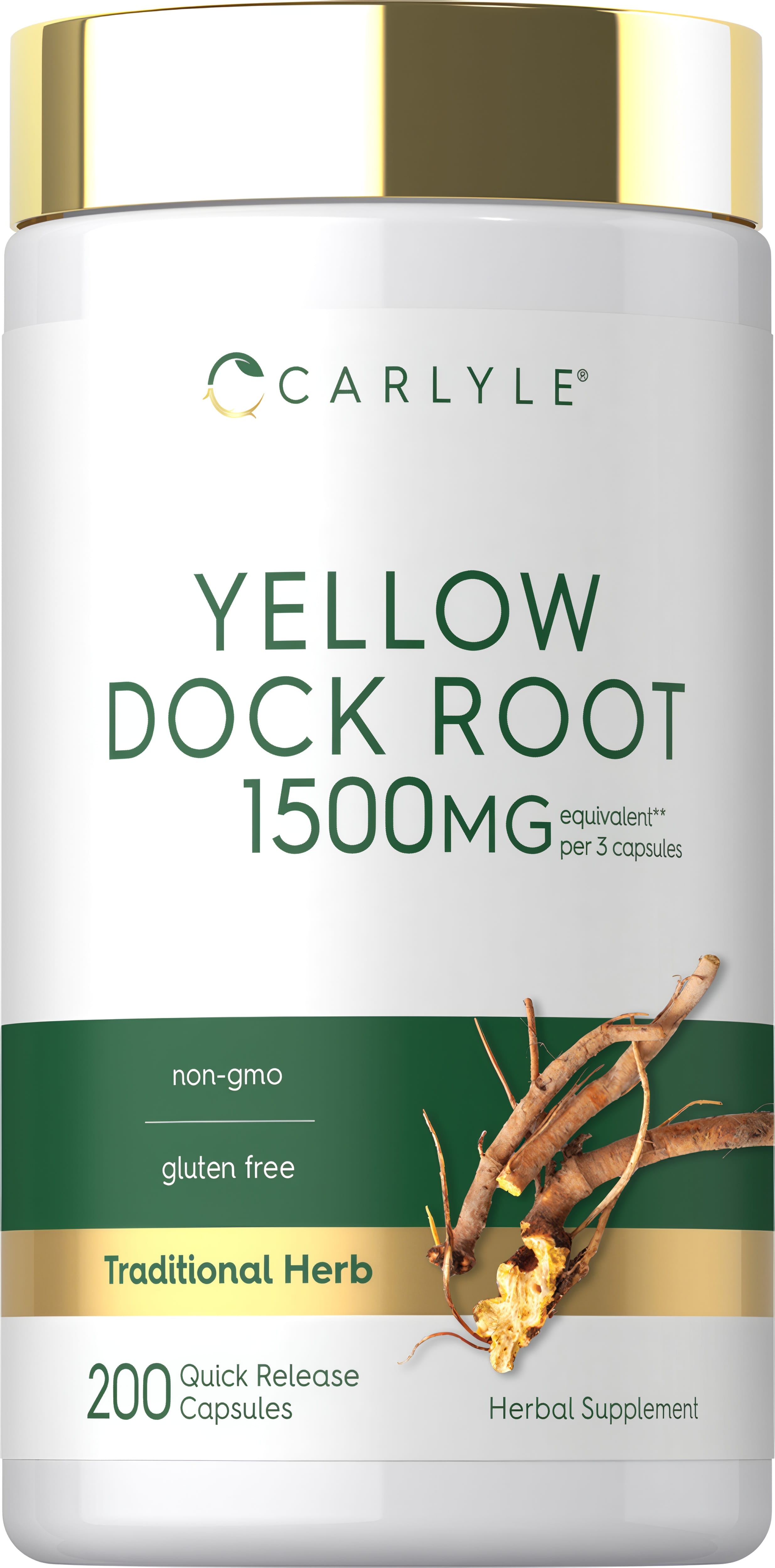 Carlyle Yellow Dock Root 1500MG per 3 capsules, 200 quick release capsules. Non-GMO and gluten free.