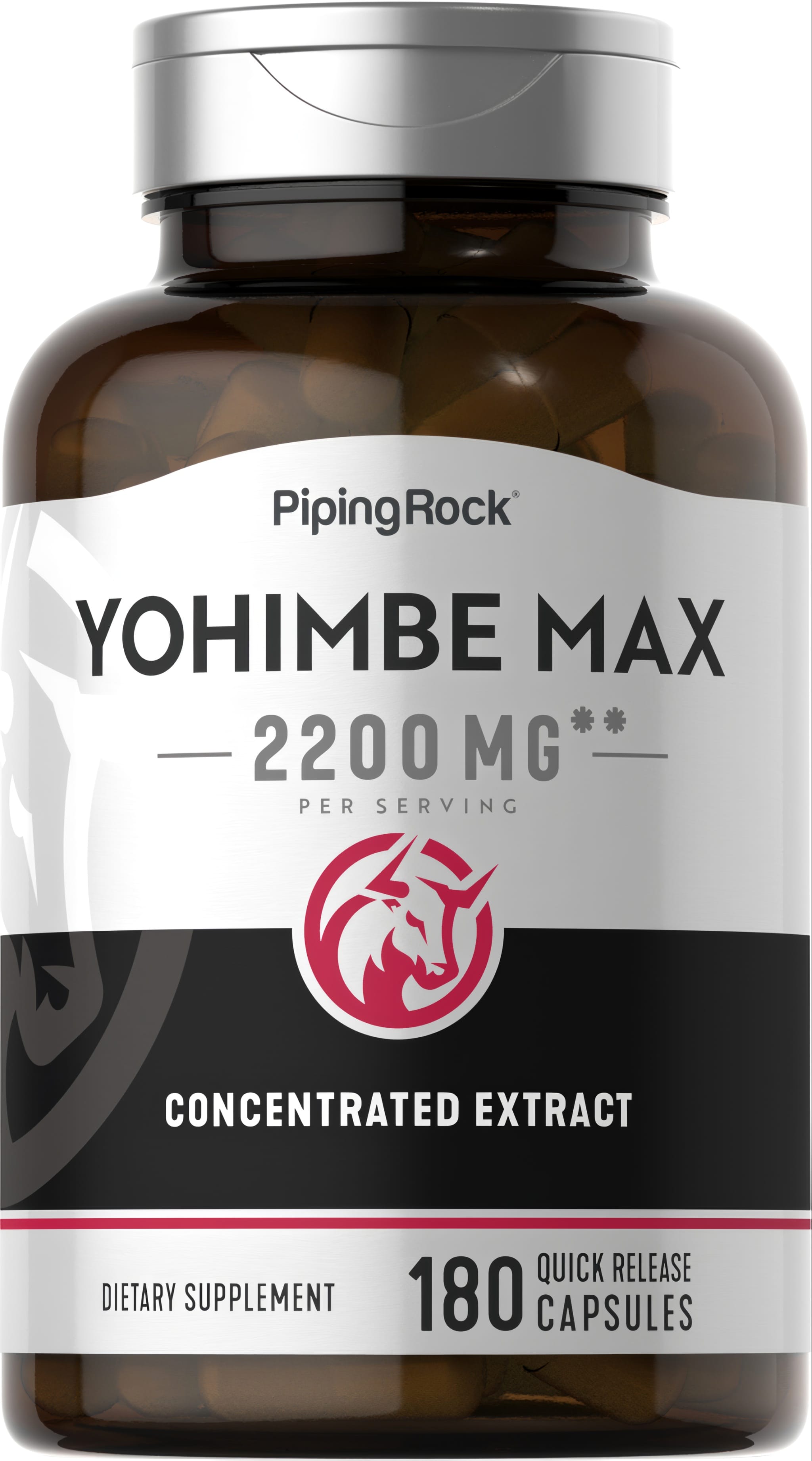 Yohimbe Max 2200 MG extract dietary supplement with 180 quick-release capsules, concentrated formula.