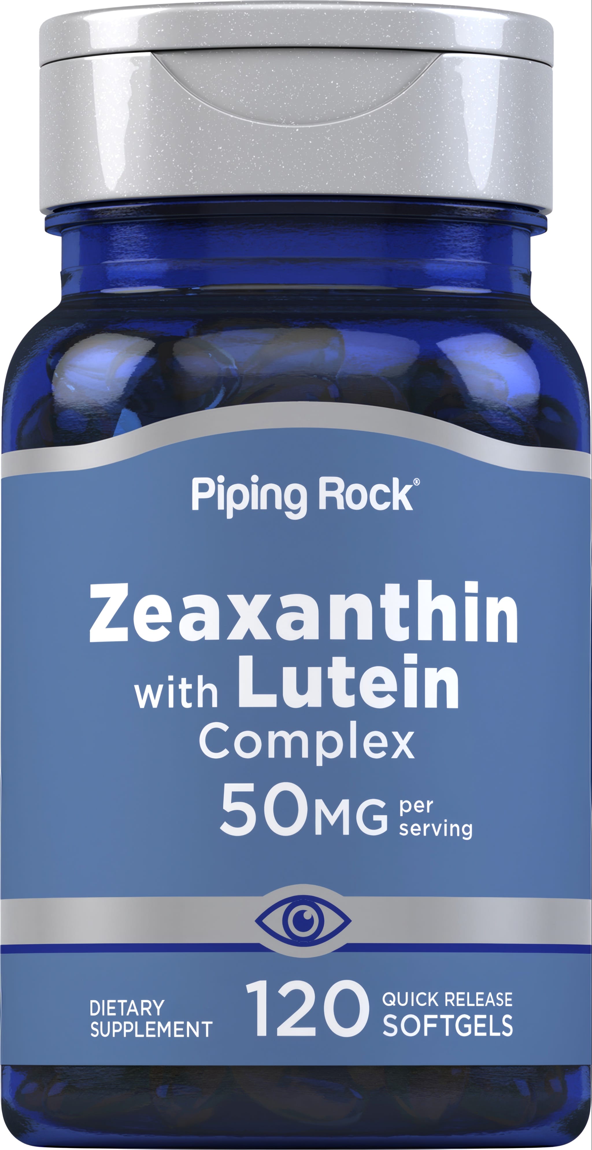 Zeaxanthin and Lutein Complex with 50 MG per serving, available in 120 Quick Release Softgels.