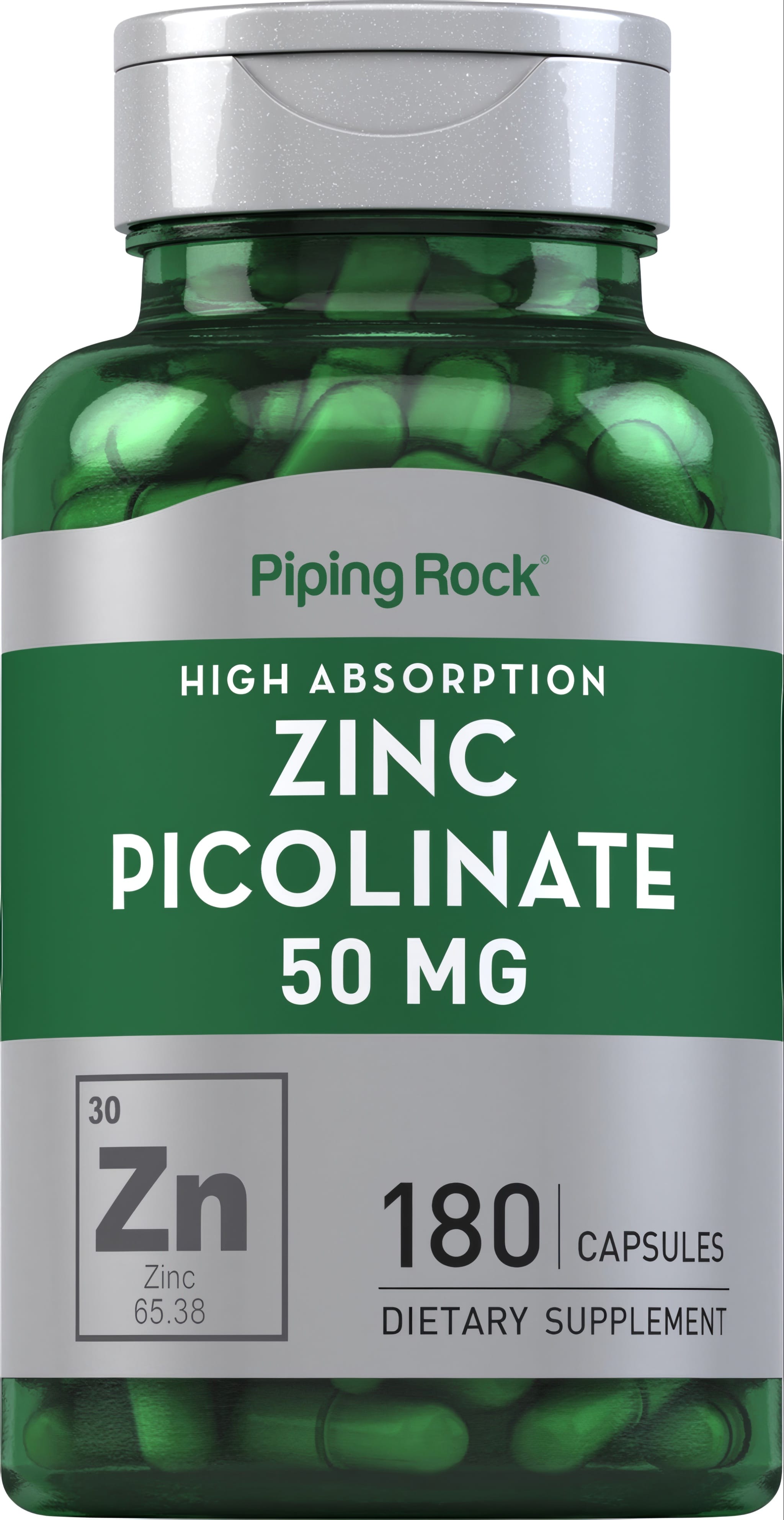Zinc Picolinate supplement, 50 mg strength, featuring 180 capsules per bottle, suitable for supporting immune health.